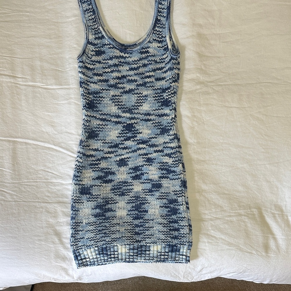 STAUD Knit Mini Dress in Blue and White